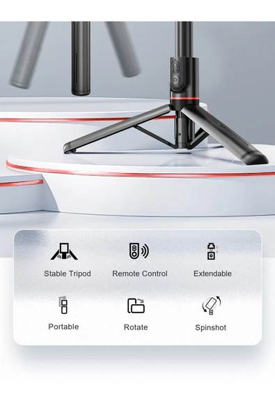 ASFAL 70 Cm Bluetooth Kumandalı Gimbal, Telefon Sabitleyici Selfie Çubuğu, Katlanabilir Taşınabilir Tripod - Resim 4