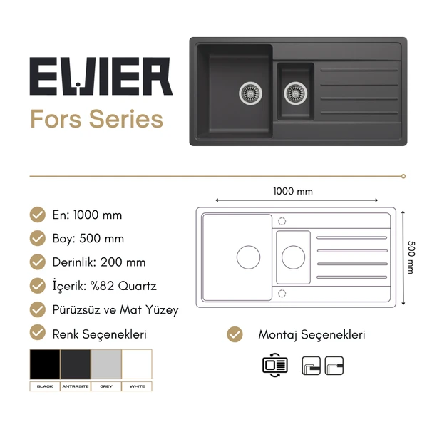 Granit Evye Fors Series Antrasite (ANTRASİT) - (1.5 Göz) - (100x50) - 4