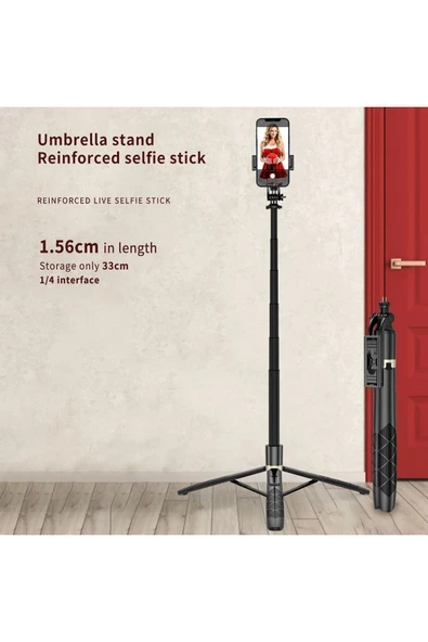ASFAL Uzaktan Kumandalı 156 Cm Alüminyum Tripod Ve Selfie Çubuğu Telefon, Kamera, Işık Ve Gopro Uyumlu - 3