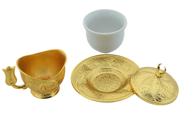 SENA Tiryaki Porselenli 4 Parça Altın Renk Zamak Fincan - 3