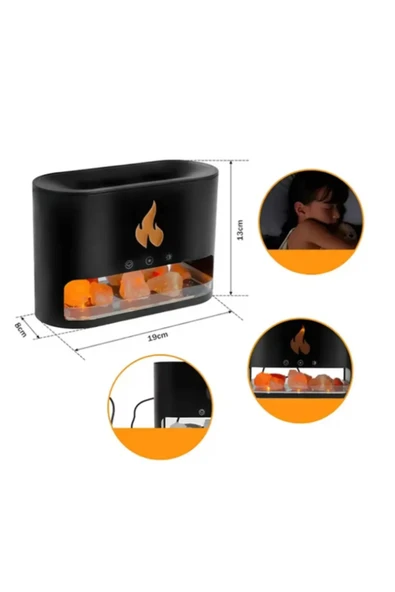 ASFAL Ultrasonik Buhar Makinesi Şömine Efekt Aroma Difüzör 250ml Nemlendirici 3d Kristal Kaya Tuzu - 4