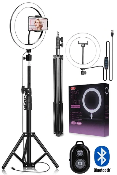 ASFAL Kumandalı Youtuber Selfie Led Işık Ve 210 Cm Tripod 10 Inç(26 Cm) Kuaför Makyaj Işığı Tiktok Işığı