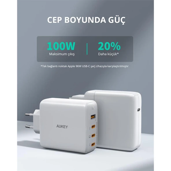 AUKEY PA-B7S-WH 100W DÖRT BAGLANTI NOKTALI PD GAN DUVAR SARJ CIHAZI - 2