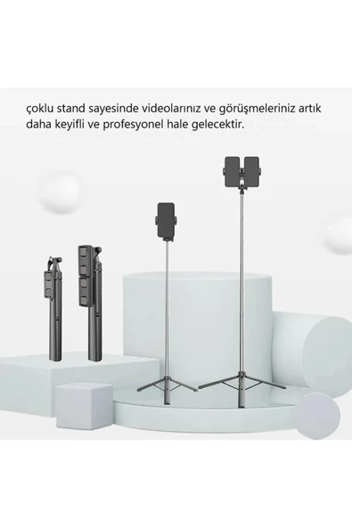 ASFAL 160 cm Tablet ve Telefon Tutuculu Tripod, Kumandalı Telefon, Kamera ve Monopod Uyumlu Selfie Çubuğu - 5