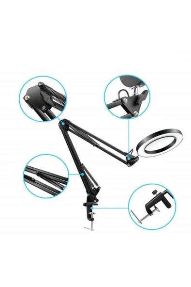 ASFAL 74cm Metal Masaüstü Selfie Işığı 3 Renkli Okuma ve Çalışma Lambası Akrobat 16 cm Ring Light - 2