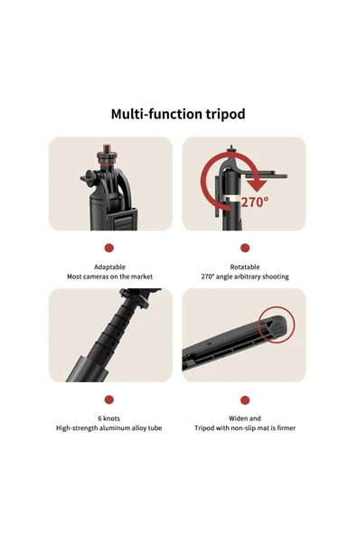ASFAL Uzaktan Kumandalı 156 Cm Alüminyum Tripod Ve Selfie Çubuğu Telefon, Kamera, Işık Ve Gopro Uyumlu - 6