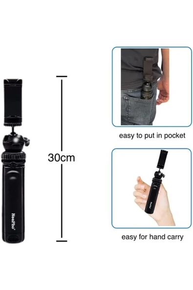 NEEPHO 38 cm Tripod ve Selfie Çubuğu Telefon ve Kamera Uyumlu Açısı ve Uzunluğu Ayarlanabilir - 4