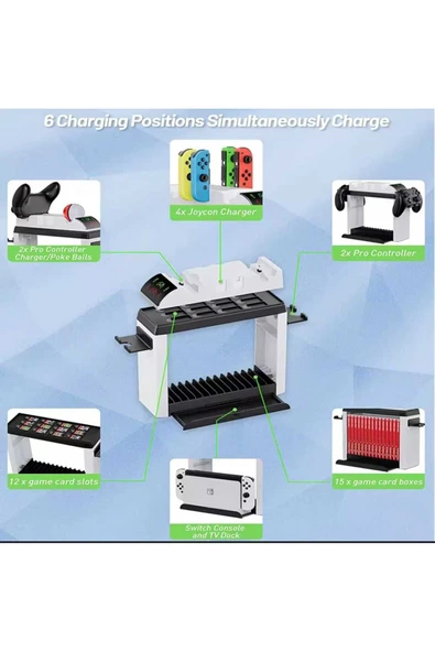 ASFAL Nintendo Switch Aksesuar Düzenleme Standı Nintendo Switch Oled Şarj Standı Kaset, Oyun Düzenleyici - 3