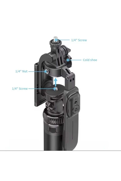 ASFAL 205 cm Profesyonel Selfie Çubuğu Bluetooth Kumandalı Taşınabilir 360 Derece  Dönen Sağlam Tripod - Resim 6