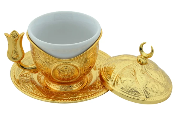 SENA Tiryaki Porselenli 4 Parça Altın Renk Zamak Fincan - 2