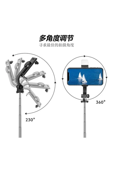 ASFAL Led Işıklı Gopro Uyumlu Bluetooth Kumandalı 170 Cm Selfie Çubuğu Ve Tripod Telefon Tutacağı - Resim 2