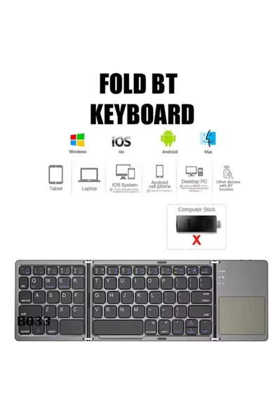 ASFAL Touchpadli Katlanabilir Bluetooth Klavye Telefon Tablet ve Pc Uyumlu Taşınabilir Klavye - 5