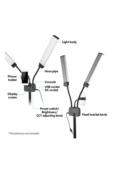 ASFAL 210 cm Tripodlu, Çift Kollu, LCD Ekranlı, Led Halka Lambası, 3200-5600K Kuaför Güzellik Salonu Işığı - Resim 5