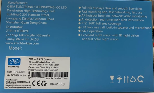 VENTUS VEN3038  360° GÖRÜŞ HAREKETLİ WİFİ WATERPROOF AKILLI GÜVENLİK KAMERASI (OKAM) UYGULAMA - 8
