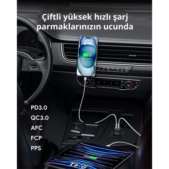 AUKEY CC-Y23-BK 65W IKI TYPE-C PD ARAÇ SARJ CIHAZI - 3