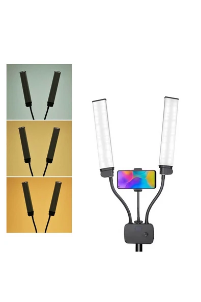 ASFAL 210 cm Tripodlu, Çift Kollu, LCD Ekranlı, Led Halka Lambası, 3200-5600K Kuaför Güzellik Salonu Işığı ürün görseli 1
