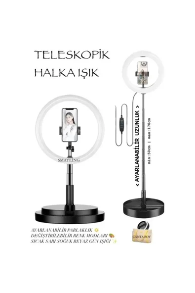ASFAL 168 cm Katlanabilir Taşınabilir 10 inç Halka Youtuber, Makyaj, Tiktok, Selfie Işığı Led Lamba - 3