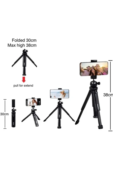 NEEPHO 38 cm Tripod ve Selfie Çubuğu Telefon ve Kamera Uyumlu Açısı ve Uzunluğu Ayarlanabilir