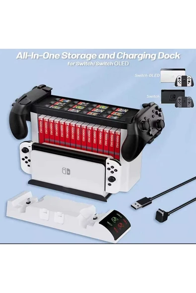 ASFAL Nintendo Switch Aksesuar Düzenleme Standı Nintendo Switch Oled Şarj Standı Kaset, Oyun Düzenleyici - 7