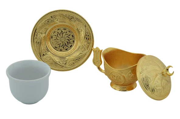 SENA Tiryaki Porselenli 4 Parça Altın Renk Zamak Fincan - 4