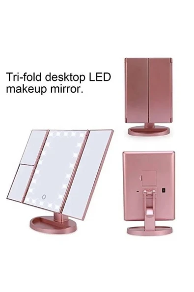 ASFAL Büyüteçli 22 Led Işıklı Katlanabilir Açısı Ayarlanabilir Masaüstü Pilli Dokunmatik Makyaj Aynası - 7