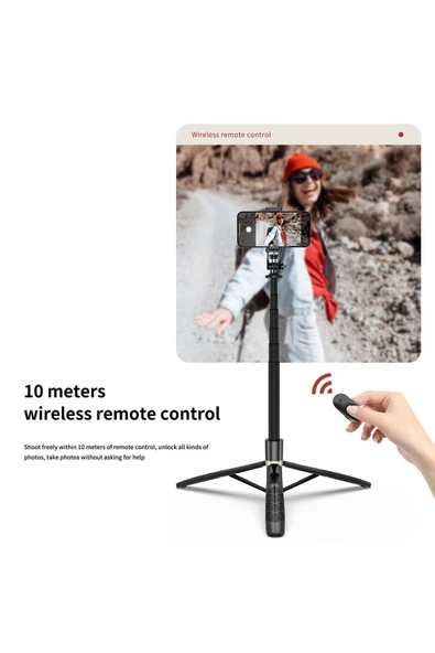 ASFAL Uzaktan Kumandalı 156 Cm Alüminyum Tripod Ve Selfie Çubuğu Telefon, Kamera, Işık Ve Gopro Uyumlu - 8