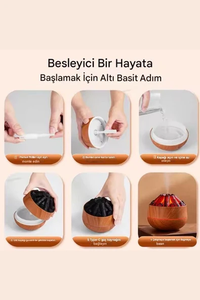 ASFAL Ultrasonik 300ML Hava Nemlendirici Buhar Makinesi Aroma Difüzör Şömine Görünümlü - 4