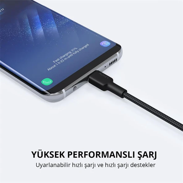AUKEY CB-CD30-BK NAYLON ÖRGÜLÜ USB-A TYPE-C SARJ KABLOSU 0.9M - 3