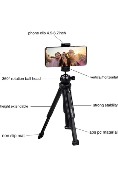 NEEPHO 38 cm Tripod ve Selfie Çubuğu Telefon ve Kamera Uyumlu Açısı ve Uzunluğu Ayarlanabilir - 5