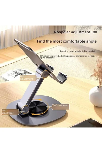 ASFAL 360° Dönen Metal Masaüstü Tablet ve Telefon Standı Mor, Açılı, Katlanabilir Telefon ve Tablet Tutucu - 4