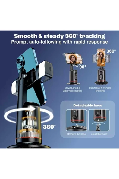 ASFAL Yüz Takibi Yapan 360° Dönen Işıklı  Kumandalı Gimbal Video Çekimi İçin Taşınabilir Akıllı Tripod - 2