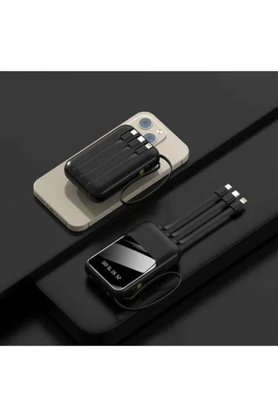 ASFAL Kendinden Kablolu Taşınabilir Pratik 10000 mAh Powerbank Led Göstergeli Güç Deposu - 2