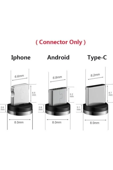 ASFAL 3 In1 Micro Usb/type-c/lightning Ledli Mıknatıslı Manyetik Şarj Kablosu Kırmızı - Resim 4