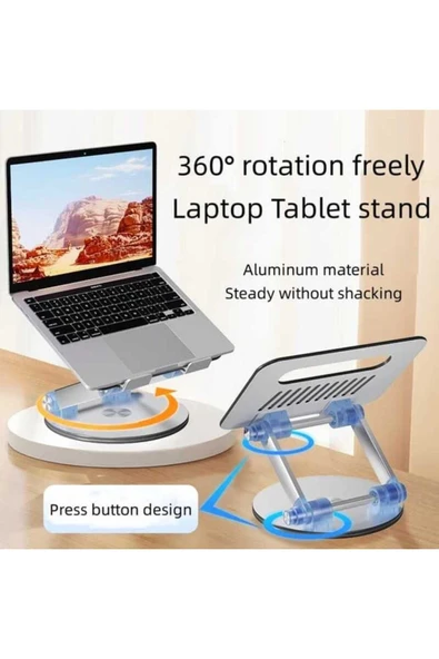 ASFAL 30 Kg Taşıma Kapasiteli, 17' Uyumlu, 360° Dönen Masaüstü Metal Laptop ve Tablet Standı Laptop Tutucu