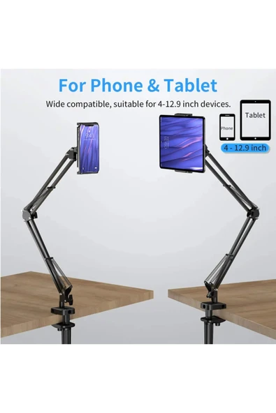 ASFAL 12.9 inç Uyumlu 360 Derece Dönebilen Ayarlanabilir Metal Masaüstü Telefon ve Tablet Standı - 3