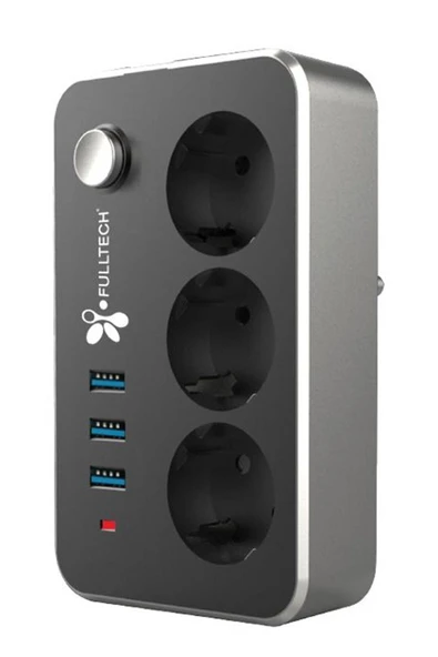 ASFAL 2 Metre Usb Li Termal Akım Korumalı 3'lü Priz 3 X Usb Uzatma Kablosu