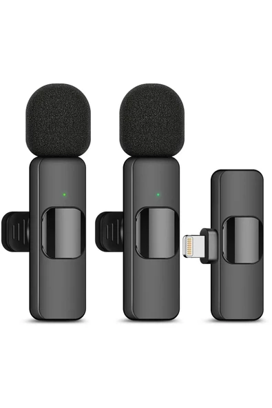 ASFAL Iphone Uyumlu Ikili Kablosuz Yaka Mikrofonu, Wireless Ios Lighting Uyumlu Canlı Yayın Yaka Mikrofonu