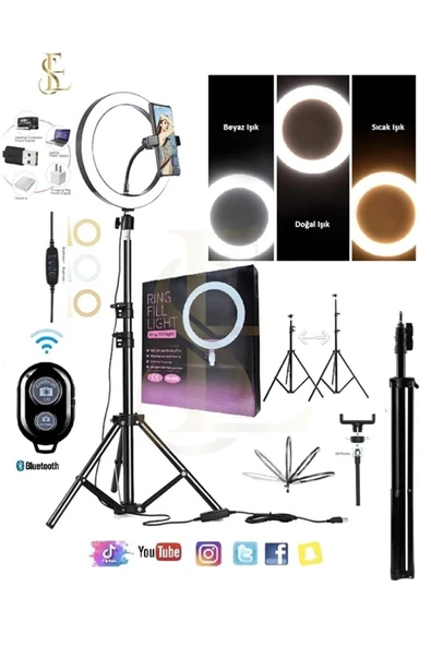 ASFAL Kumandalı 10 Inç(26 CM) Led Işık 210 Cm Tripod Youtuber Kuaför Makyaj Işığı Tiktok Işığı Ring Light