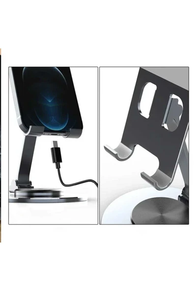 ASFAL Gümüş 360° Dönebilen Katlanabilir Masaüstü Telefon Tutucu, Taşınabilir Tablet Tutacağı Tablet Standı - 6