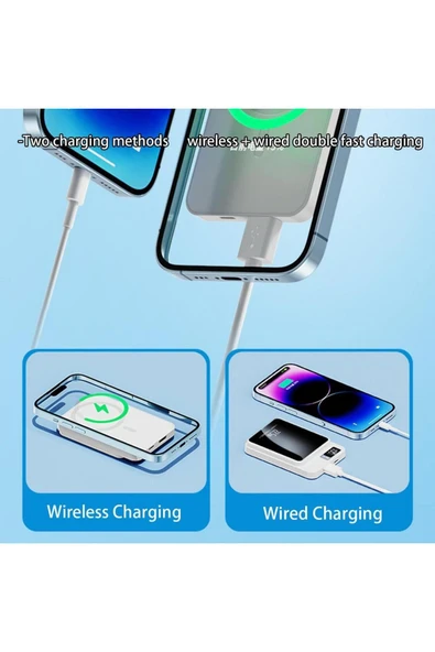ASFAL Hızlı Şarj Destekli Dijital, Kablosuz Şarjlı 10000 mAh, 22.5W Manyetik Powerbank Magsafe Şarj Cihazı - Resim 2