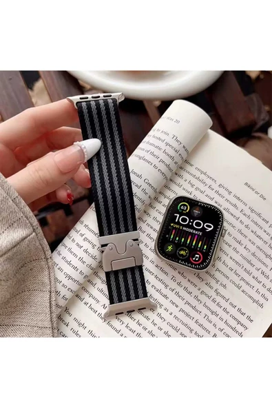 ASFAL Apple Watch 3/4/5/6/7/8/9/10/se/ultra/ultra2 44mm/45mm/46mm/49mm Uyumlu Kumaş Kordon - Resim 2