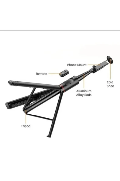 ASFAL 183 cm Bluetooth Kumandalı Katlanabilir Selfie Çubuğu Alüminyum Taşınabilir  Sağlam Tripod - 2