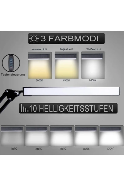 ASFAL 3 Renkli 10 Işık Kademeli Açısı Ayarlanabilir Masa Lambası Okuma Ofis Çalışma Lambası Gece Lambası - Resim 2