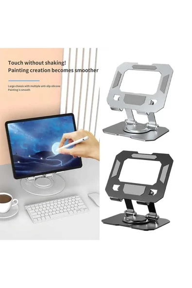 ASFAL 14 İnç Uyumlu Masaüstü Metal Tablet Tutucu 360° Dönebilen Telefon, Ipad ve  Tablet Standı - 5