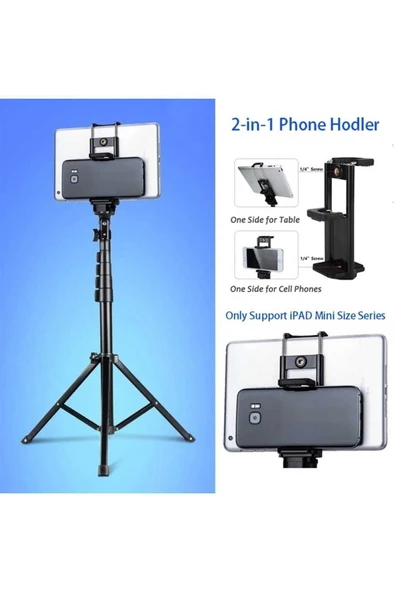 ASFAL 360 Derece Döner Başlıklı Tablet Ve Telefon Tutucu Stand 210 Cm Tripod 2 In 1 Metal Ayaklı Stand - Resim 7