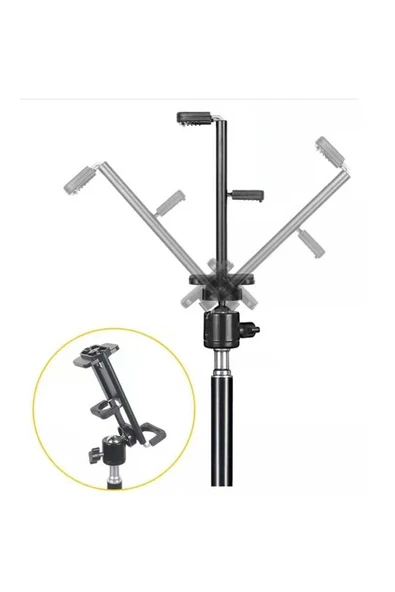 ASFAL 360 Derece Döner Başlıklı Tablet Ve Telefon Tutucu Stand 210 Cm Tripod 2 In 1 Metal Ayaklı Stand - Resim 5