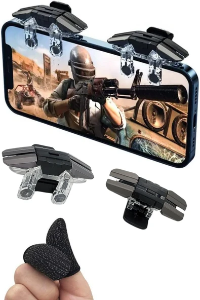 ASFAL Pubg Metal Tetik 6 Parmak Kullanabilen Parmak Eldiven Hediyeli Metal Düğme Tüm Telefonlara Uyumlu