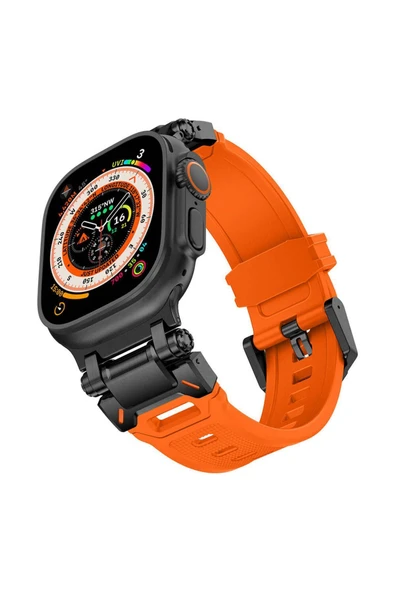 ASFAL Titanyum Metal Başlıklı Silikon Kordon, Apple Watch Uyumlu Kordon 42mm 44mm 45mm 49mm Uyumlu  Kordon - Resim 2