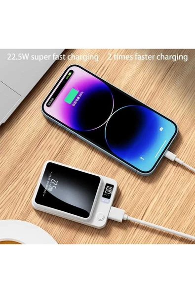 ASFAL Hızlı Şarj Destekli Dijital, Kablosuz Şarjlı 10000 mAh, 22.5W Manyetik Powerbank Magsafe Şarj Cihazı - Resim 7