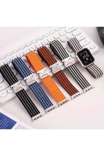 ASFAL Apple Watch 3/4/5/6/7/8/9/10/se/ultra/ultra2 44mm/45mm/46mm/49mm Uyumlu Kumaş Kordon - Resim 3